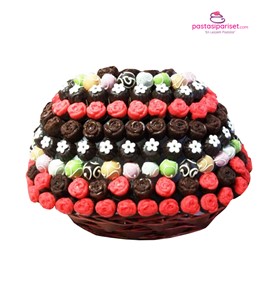 kek sepeti, çiçek sepeti güllü sepet, truff sepeti