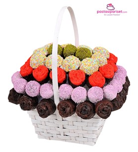 kek sepeti, çiçek sepeti güllü sepet, truff sepeti