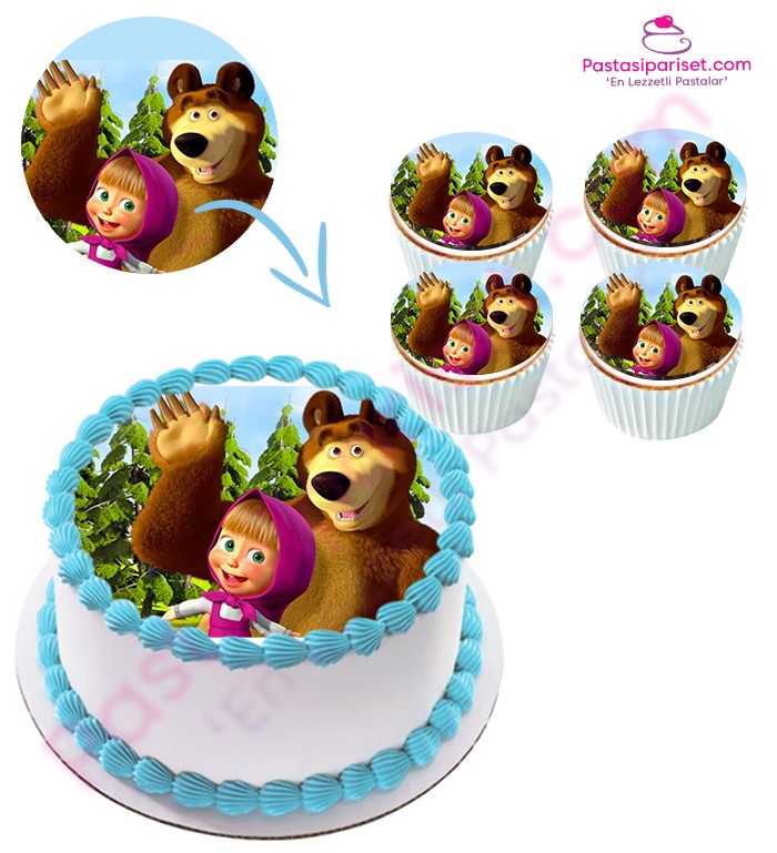 koca ayı ve maşa pastası, resimli cupcake modelleri