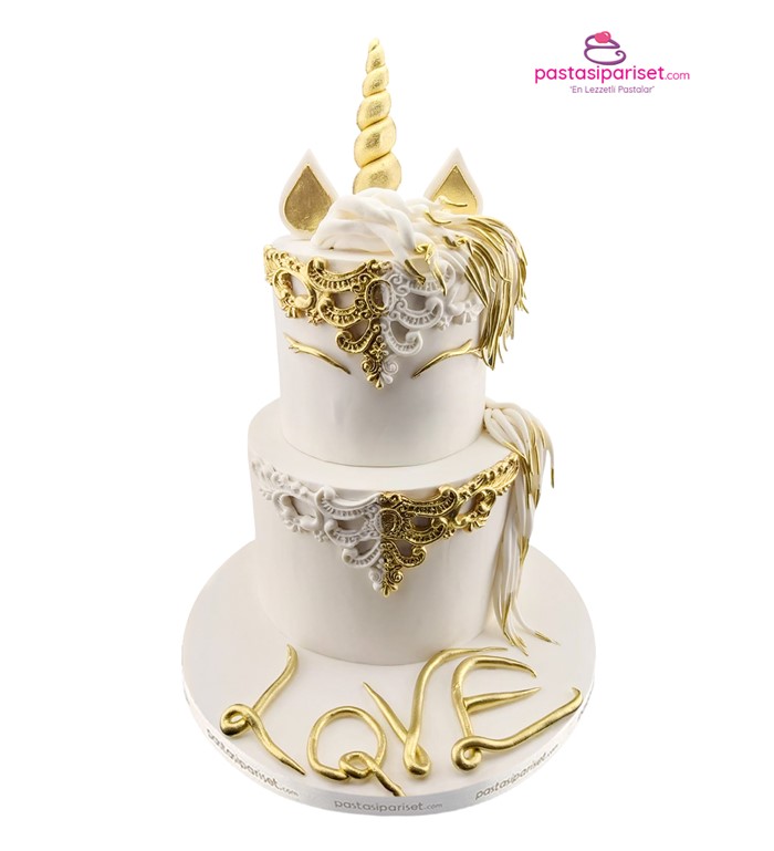 unicorn, altın boynuzlu pasta, desenli pasta, 