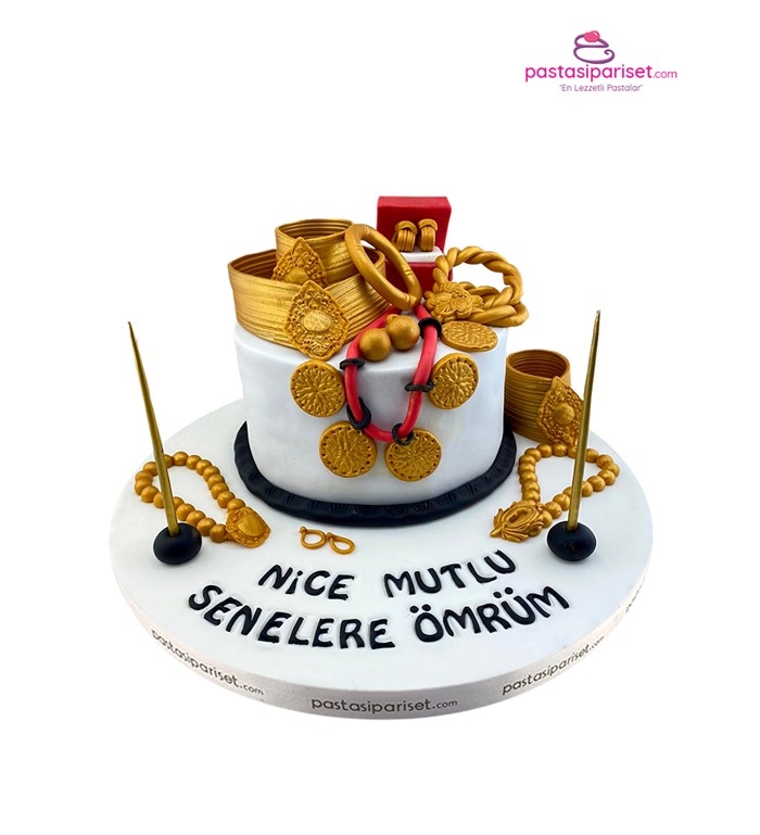 altın desenli pasta, sevgili pastası, özel gün pastaları 
