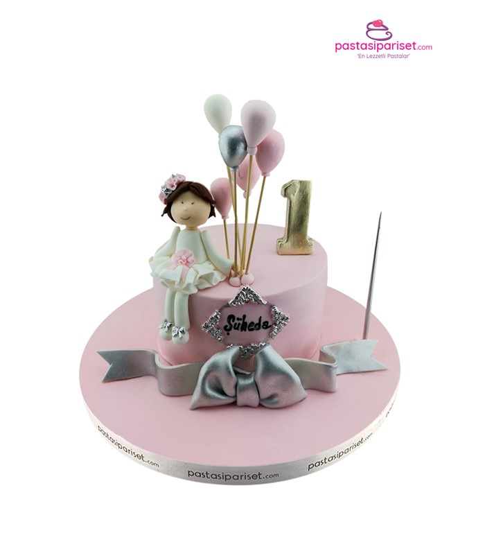 yaş günü, balonlu pasta, rakamlı pasta, kız çocuk pastası