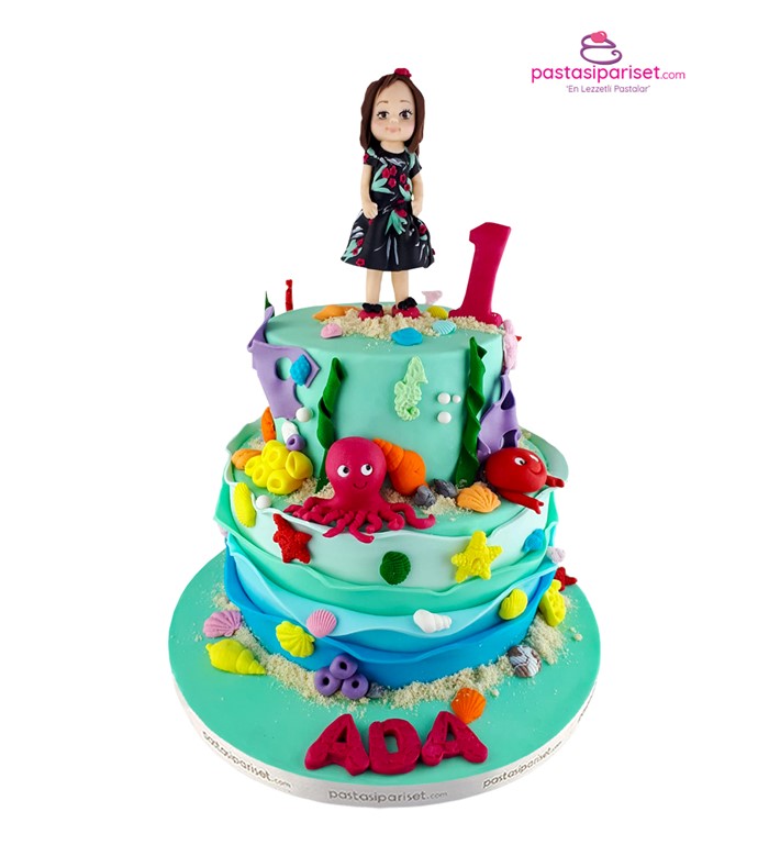kız çocuk, figürlü pasta, 1 yaş pastası, özel tasarım pasta