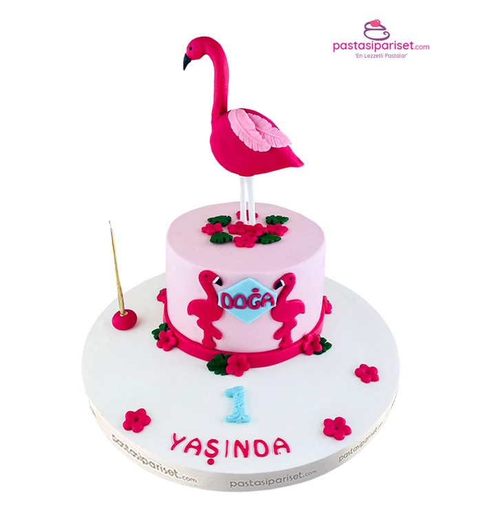 flamingo pastası, sevgimli flamingolar, kız çocuk pastası