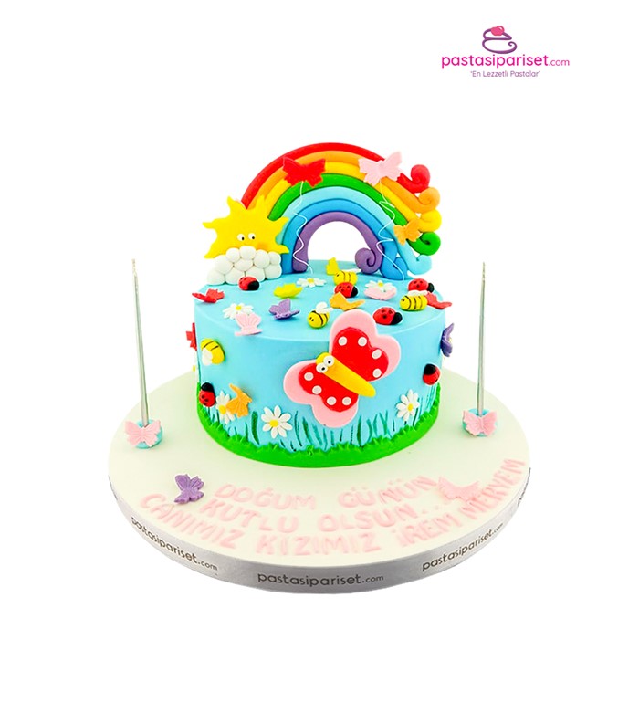 renkli gökkuşağı, rakamlı pasta, kız çocuk pastası